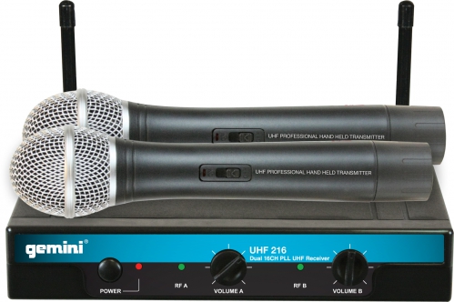 Gemini UHF-216M wireless microphone system (2 handheld microphones)