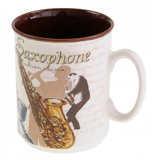 Zebra Music porcelain mug with saxophone motif, 300ml