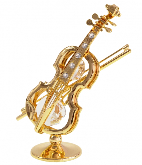 Zebra Music violin miniature, gold-plated, with Svarowski crystals 