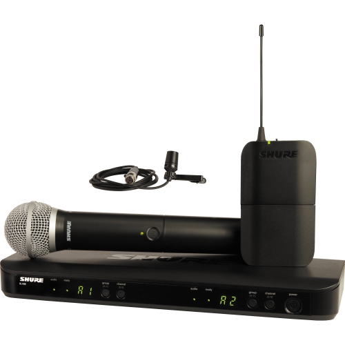 Shure BLX1288/CVL wireless system with 1 lavalier microphone and 1 handheld