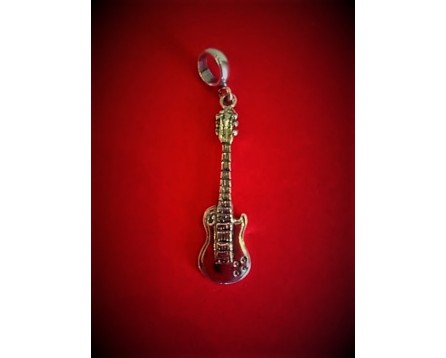 Zebra Music silver pendant, Les Paul electric guitar motive  