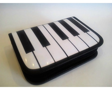 Zebra Music pencil case with piano keyboard motif, stiff