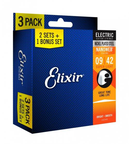 Elixir 16542 NW Light triple electric guitar string set 09-42