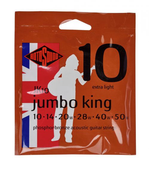 Rotosound JK-10 Jumbo King acoustic guitar strings 10-50 (3 sets + guitar strap)