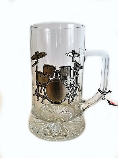 Zebra Music beer mug with drum motif