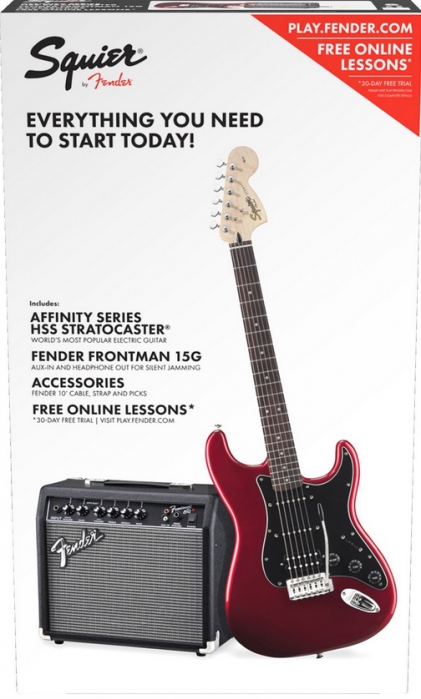 Fender Squier Affinity Stratocaster HSS CAR electric guitar set (15W amp, cover, accessories) 