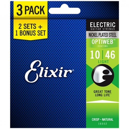 Elixir 16552 Optiweb Custom Light electric guitar strings 10-46 (3-pack)