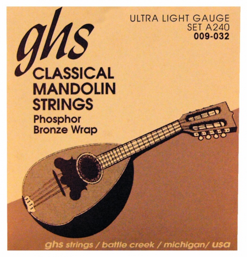 GHS Professional - Mandolin String Set, Loop End, Phosphor Bronze, Ultra Light, .009-.032