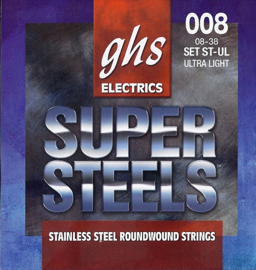 GHS SUPER STEELS - Electric Guitar String Set, Ultra Light, .008-.038