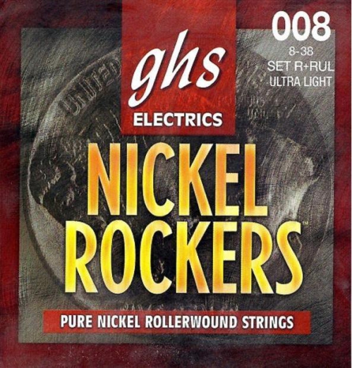 GHS NICKEL ROCKERS - Electric Guitar String Set, Ultra Light, .008-.038, Rollerwound
