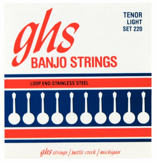 GHS Tenor - Banjo String Set, 4-String, Loop End, Tenor, Stainless Steel, Light, .009-.028