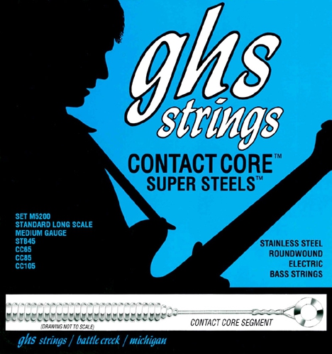 GHS Contact Core Super Steels - Bass String Set, 4-String, Medium, .045-.105