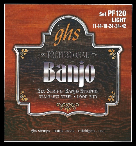 GHS Professional - Banjo String Set, 6-String, Loop End, Stainless Steel, Light, .011-.042