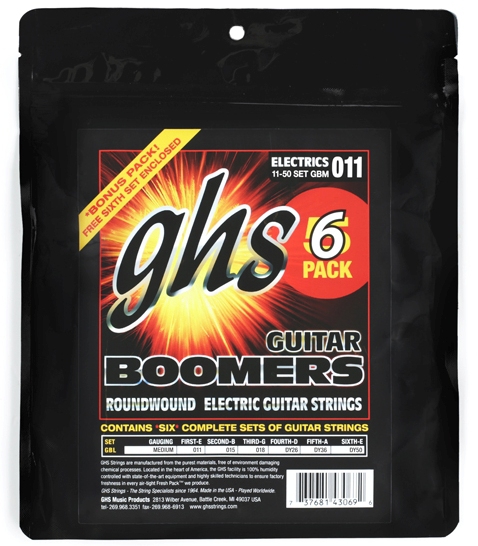 GHS Guitar Boomers - Electric Guitar String Set, Medium, .011-.050, 6-Pack