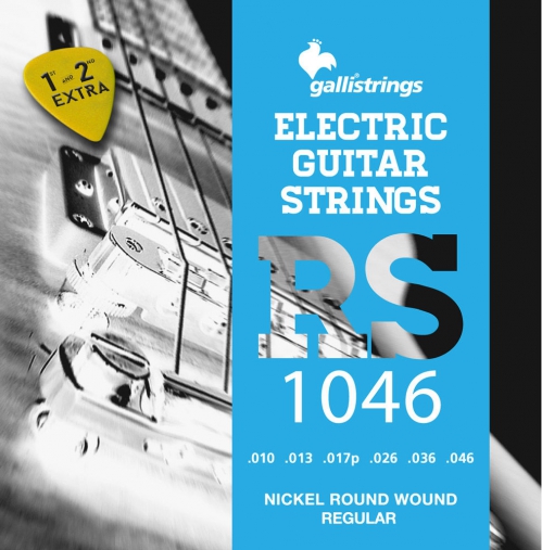 Galli RS1046 electric guitar strings + E1, H2 strings and a guitar pick
