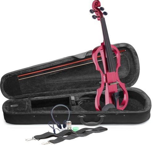 Stagg EVN X 4/4 MRD 4/4 electric violin set with metallic red electric violin, soft case and headphones