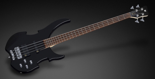 RockBass Vampyre 4-String, Black Solid High Polish, Active, Fretted bass guitar