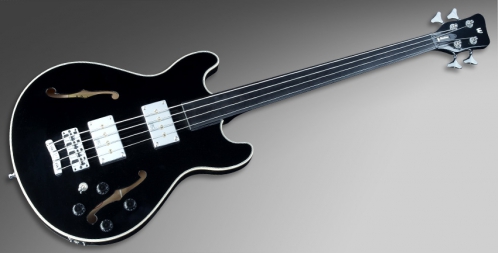 RockBass Star Bass Maple 4-String, Solid Black High Polish, Fretless - Medium Scale bass guitar
