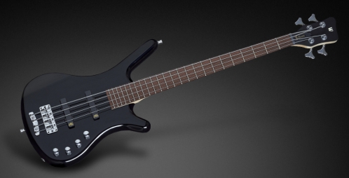 RockBass Corvette Basic 4-String, Black Solid High Polish, Active, Fretted, Short Scale bass guitar