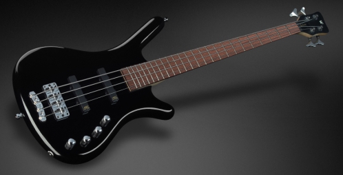 RockBass Corvette Basic 4-String, Solid Black High Polish, Active, Fretted, Medium Scale bass guitar