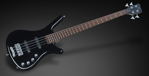 RockBass Corvette Basic 4-String, Solid Black High Polish, Active, Fretted bass guitar