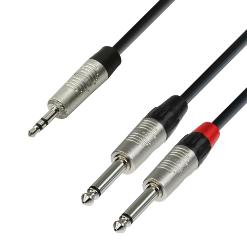 Adam Hall Cables K4 YWPP 0150 Audio Cable REAN 3,5 mm Jack stereo to 2 x 6.3 mm Jack mono 1.5 m