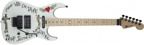 Charvel Warren DeMartini USA Signature Frenchie, Maple Fingerboard, Snow White with Frenchie Graphic electric guitar