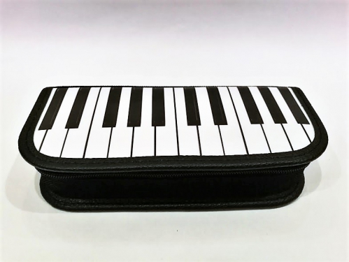 Zebra Music pencil case with piano keyboard motif, small, stiff