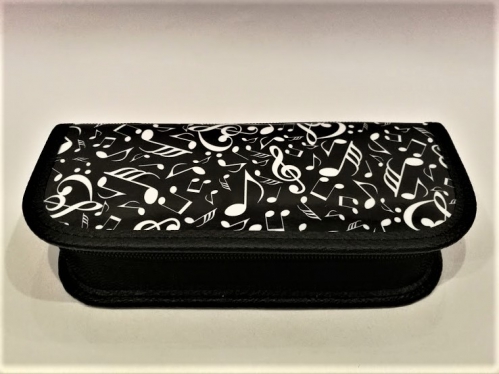 Zebra Music pencil case with music notes motif, small, stiff