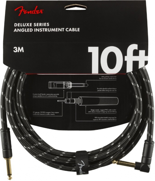 Fender Deluxe Angle 10′ Black Tweed guitar cable