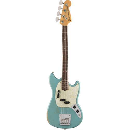 Fender JMJ Road Worn Mustang Bass Rosewood Fingerboard, Faded Daphne Blue bass guitar