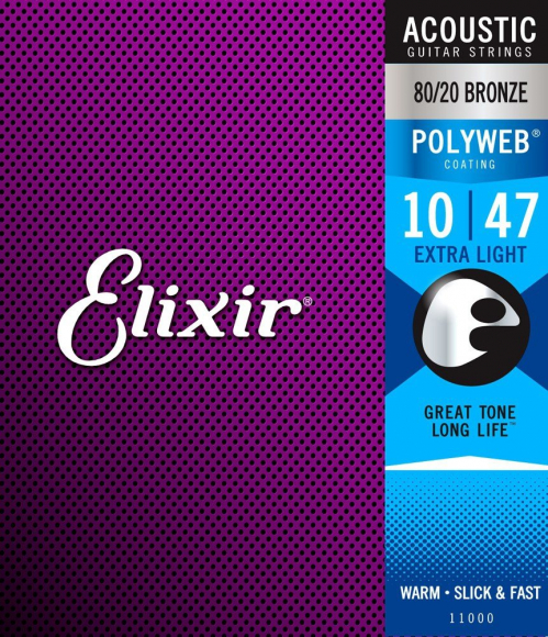 Elixir Bronze 80/20 with Polyweb Coating Extra Light acoustic guitar strings 10-47