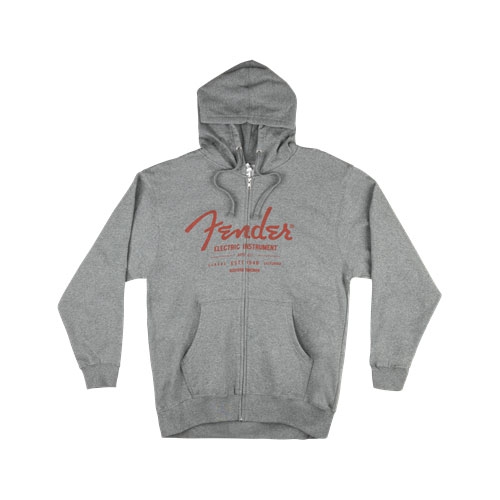 Fender Electric Instruments Men′s Zip Hoodie, Gray, L