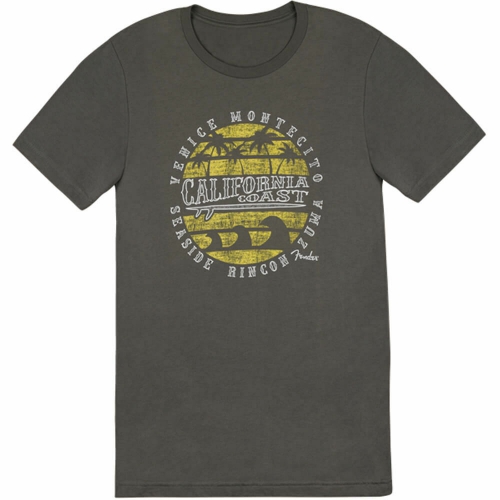 Fender Cali Coastal Yellow Waves Men′s T-Shirt, Gray, M