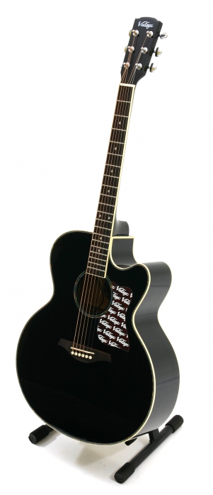 Vintage VECJ100BK Super Jumbo Electro-Acoustic Guitar