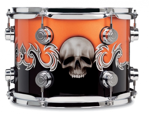 Drum Workshop 8017421 Graphic Tribal Skull Over Black And Orange