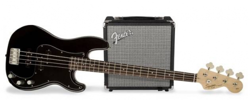 Fender Squier Affinity Jazz Bass black electric guitar set (15W amp, cover, accessories) 