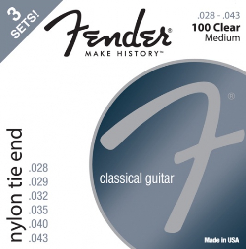 Fender Nylon Acoustic Strings, 100 Clear/Silver, Tie End, Gauges .028-.043, 3-Pack acoustic guitar strings