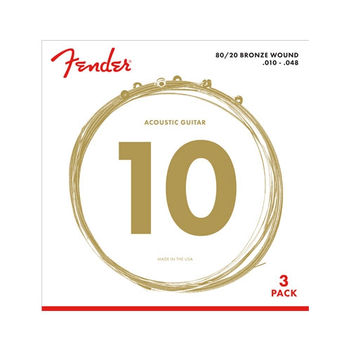 Fender 80/20 Bronze Acoustic Strings, Ball End, 70XL .010-.048 Gauges, 3-Pack acoustic guitar strings