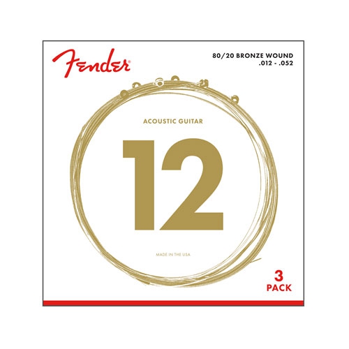 Fender 80/20 Bronze Acoustic Strings, Ball End, 70L .012-.052 Gauges, 3-Pack acoustic guitar strings