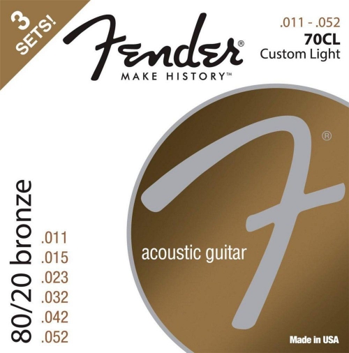 Fender 80/20 Bronze Acoustic Strings, Ball End, 70CL .011-.052 Gauges, 3-Pack acoustic guitar strings