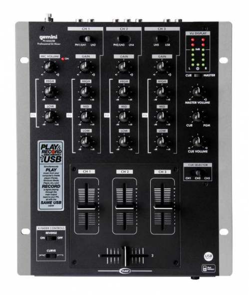 Gemini PS-626USB 3-ch stereo DJ mixer