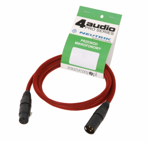 4Audio MIC PRO 4m Stealth Red microphone cable in red braid, XLR-F XLR-M Neutrik black, gold-plated