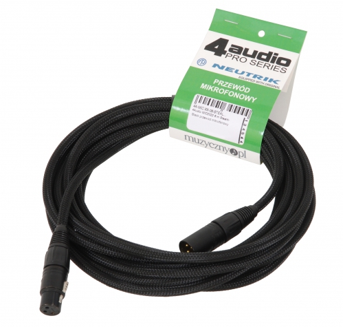 4Audio MIC PRO 5m Stealth Black microphone cable in red barid, XLR-F XLR-M Neutrik black, gold-plated