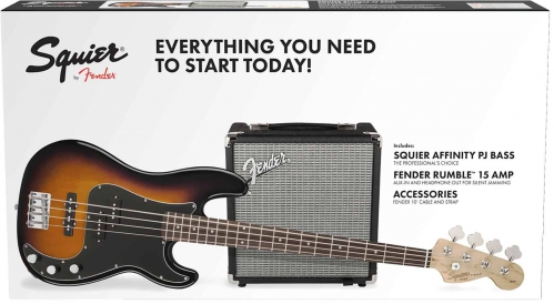 Fender Affinity Series Precision Bass PJ Pack Laurel Fingerboard BSB Gig Bag Rumble 15