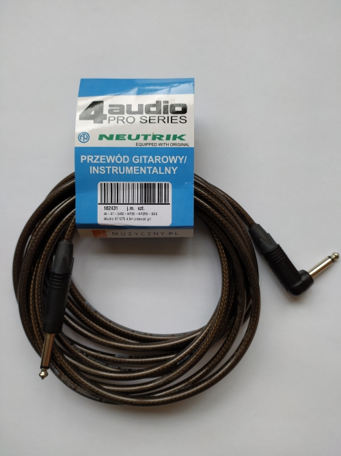 4Audio GT1075 4.5m Jack angled Jack guitar cable, black connectors 