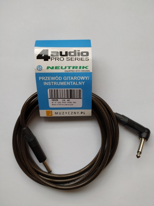 4Audio GT1075 3m Jack angled Jack guitar cable, black connectors 