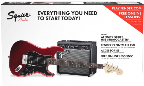 Fender Squier Affinity Stratocaster HSS Pack Candy Apple Red, (guitar, amp, cover, strap, cable, picks)