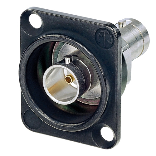 Neutrik NBB75DFGB Grounded BNC chassis connector, feedthrough in black D-shape housing