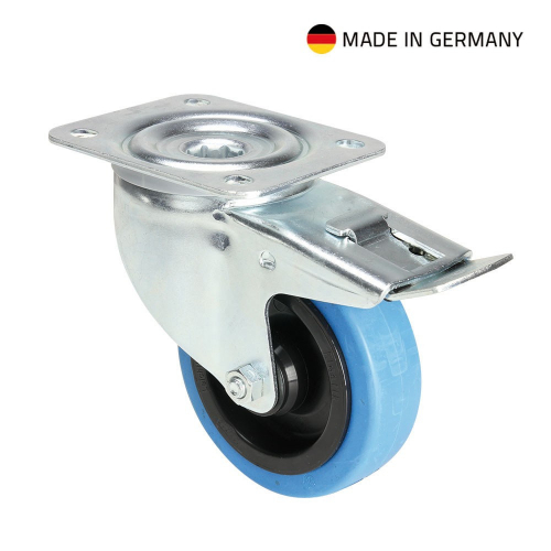  Tente 37036 Swivel Castor 125 mm with blue Wheel and Brake 